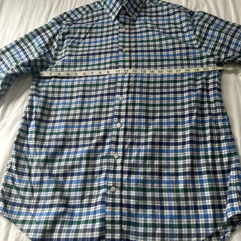 Vineyard Vines Blue and Green Checkered Slim Fit Whale Shirt